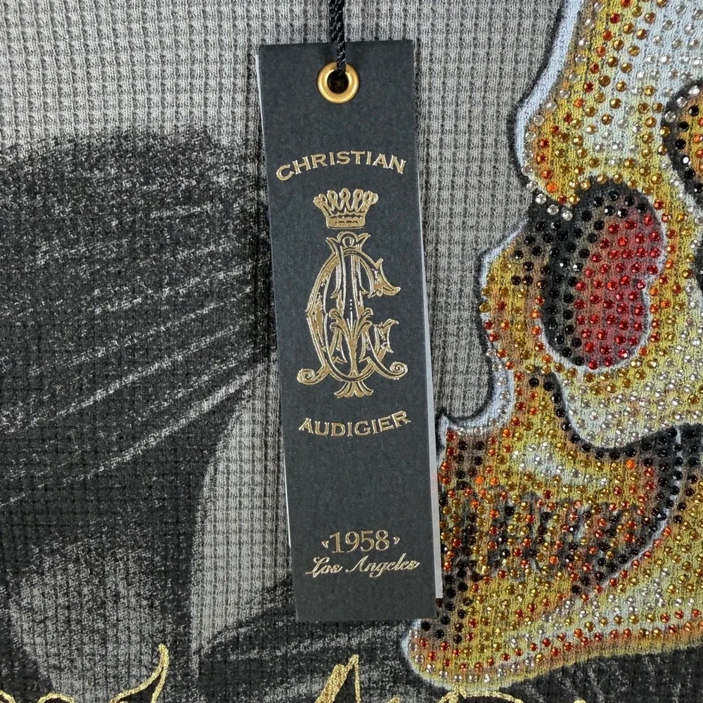 Christian Audigier Thermal Shirt Men Large Gray Snake Eagle Skulls Battle Y2K